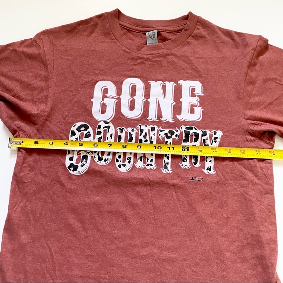 LUCKY & BLESSED L&B LIFE COTTON HERITAGE BRICK RED LEOPARD GONE COUNTRY TSHIRT S - Picture 7 of 8